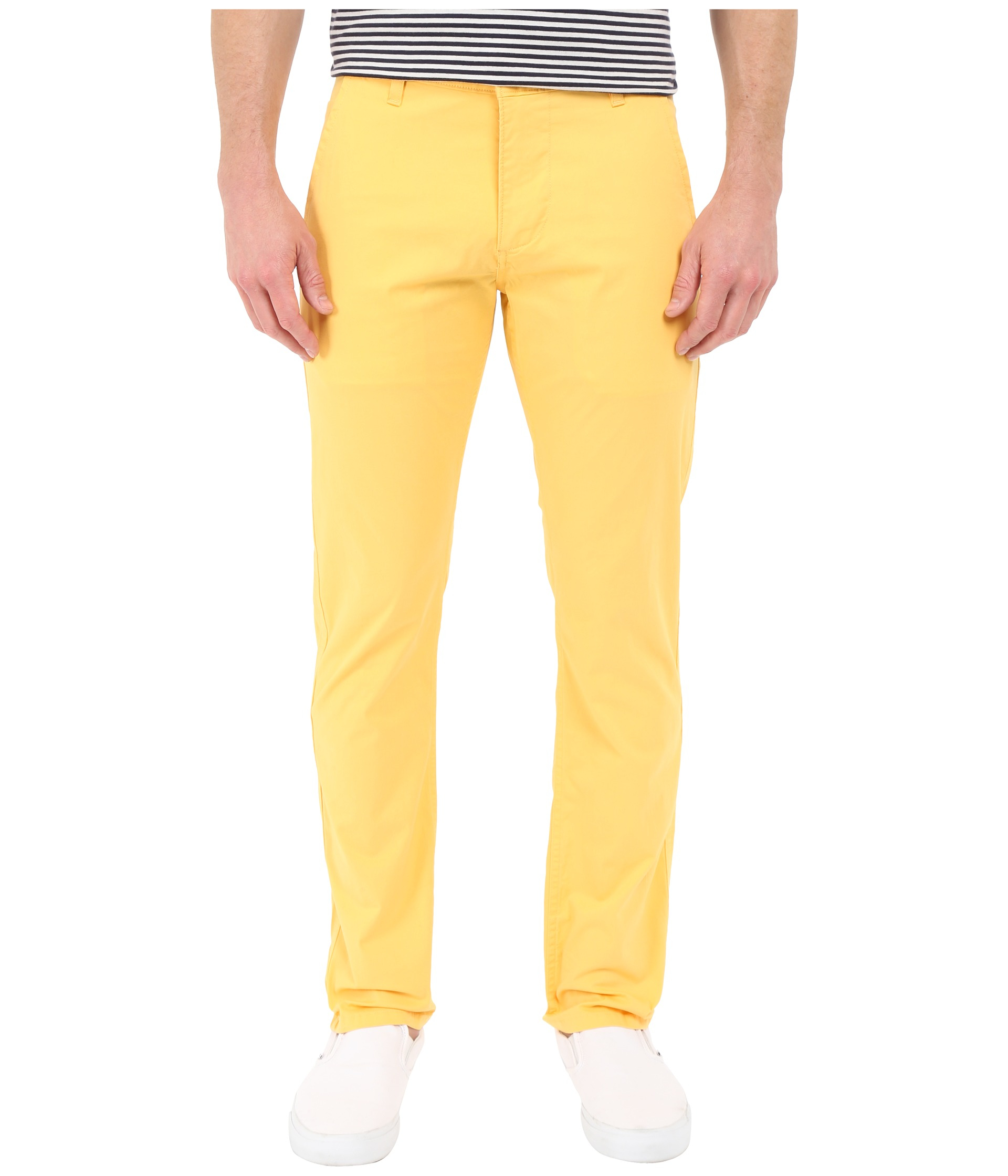 yellow shirt khaki pants